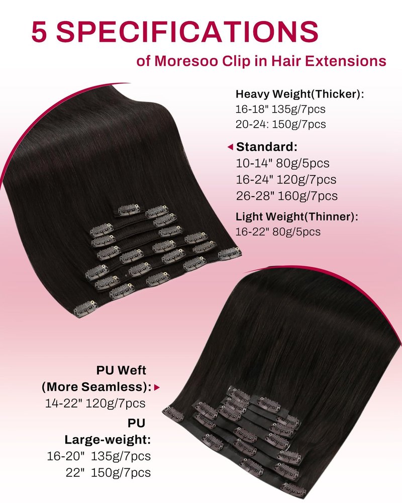Moresoo Short Human Hair Clip in Extensions Brown Double Weft 10 inch Clip in Hair Extensions for Women Dark Brown #2 5pcs 80g