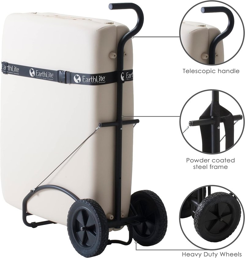 Massage Table Traveler Cart - Sturdy Design with Large Rubber Wheels & Telescoping Handle | Fits Most Brands