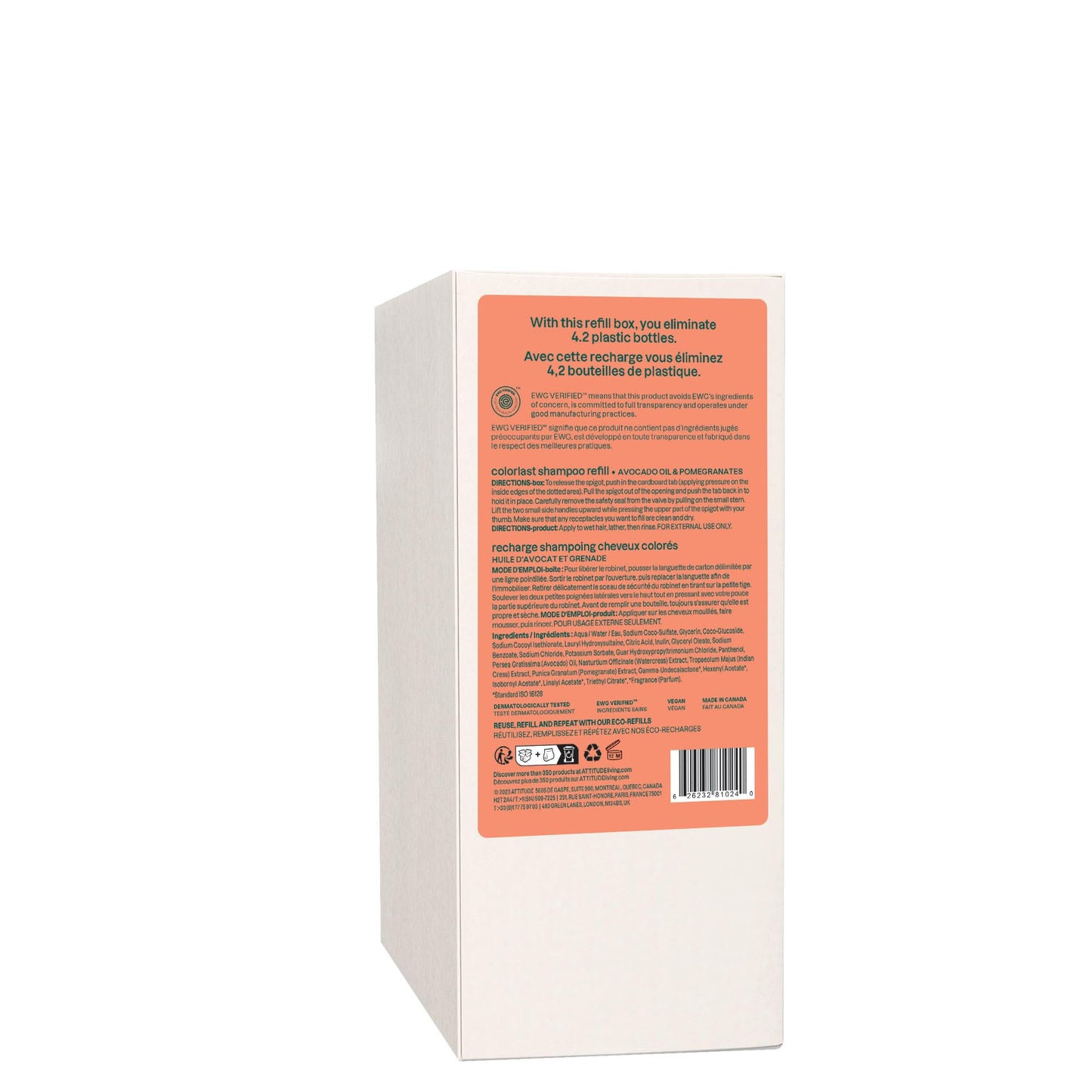 ATTITUDE Colorlast Hair Shampoo, EWG Verified, For Color Treated Hair, Protects Color, Naturally Derived Ingredients, Vegan and Plant Based, Avocado Oil and Pomegranate, Bulk Refill, 67.6 Fl Oz