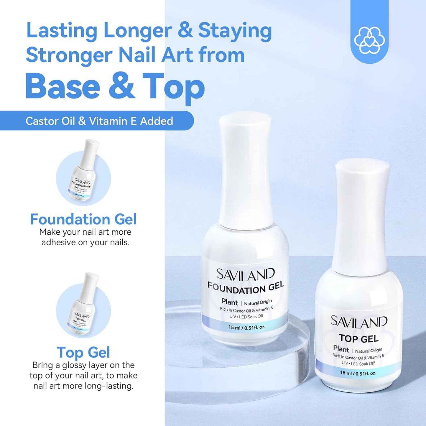 Builder Nail Gel with Air Cushion Design - 15ml Vitamin E Base & Top Gel Set (3 Pcs)