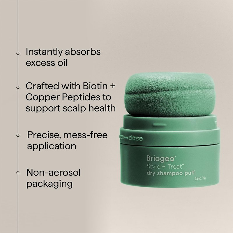 Briogeo Style + Treat Dry Shampoo Puff | Non-Aerosol & Talc-Free Root Refresh & Oil Absorption | Volumizing Powder| Vegan & Cruelty-Free | 0.5 oz