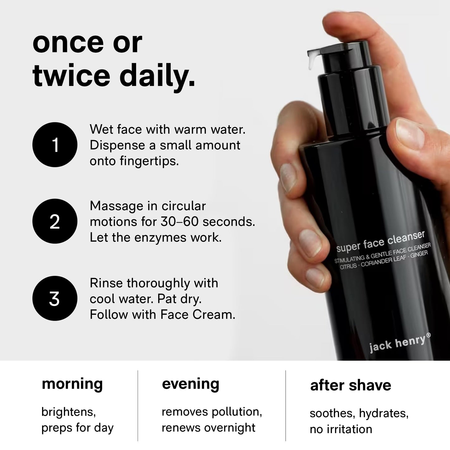 Jack Henry Hydrating Facial Cleanser (6.6 fl oz) - Kakadu Plum Face Cleanser - Coriander & Hyaluronic Acid- Luxurious Creamy Cleanse for Exfoliating Skin