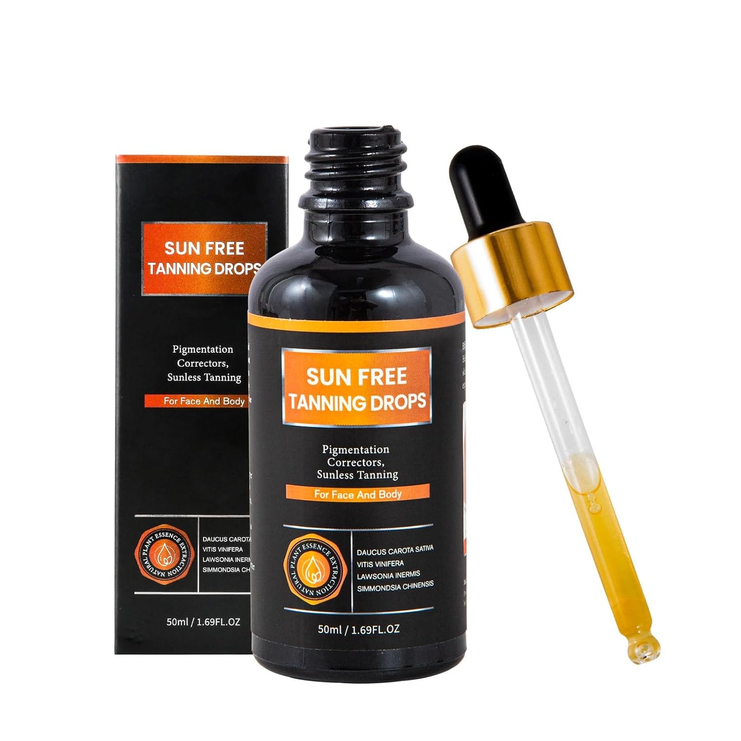 Self Tanning Drops - Plant Extract Formula for Customized Skin Tone | Natural Color, 7%-8% DHA, Moisturizing Bronzing Drops for Face & Body