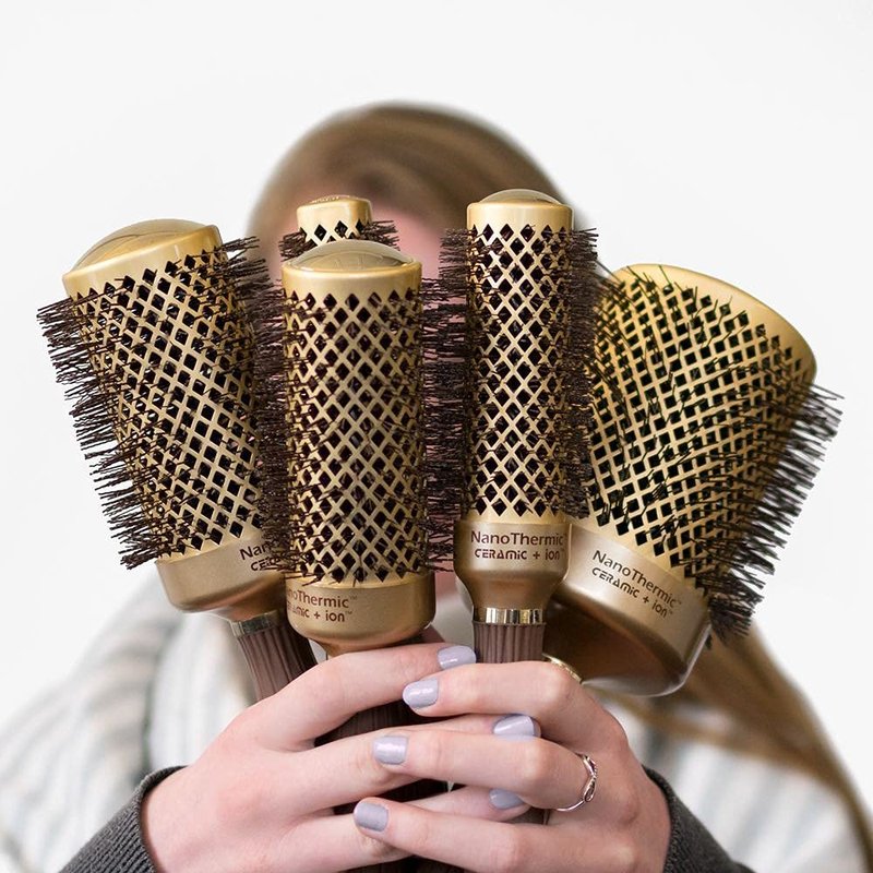 Olivia Garden NanoThermic Ceramic + Ion Round Thermal Hair Brush - Not Electrical - Professional Blowout Brush for Normal to Thick Hair, NT-44 1 3/4"