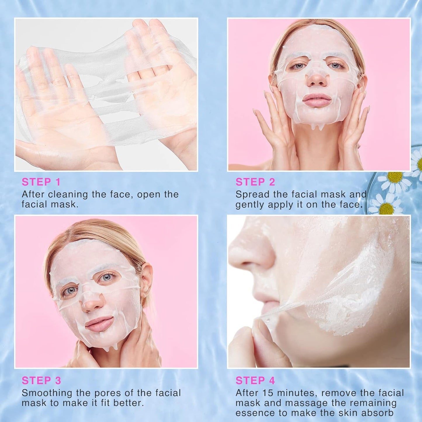 Collagen Essence Sheet Facial Masks - Moisturizing Plant Extracts | 48 Packs, All Skin Types, Korean Spa Treatment