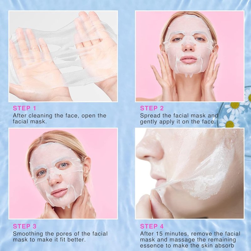 Collagen Essence Sheet Facial Masks - Moisturizing Plant Extracts | 48 Packs, All Skin Types, Korean Spa Treatment