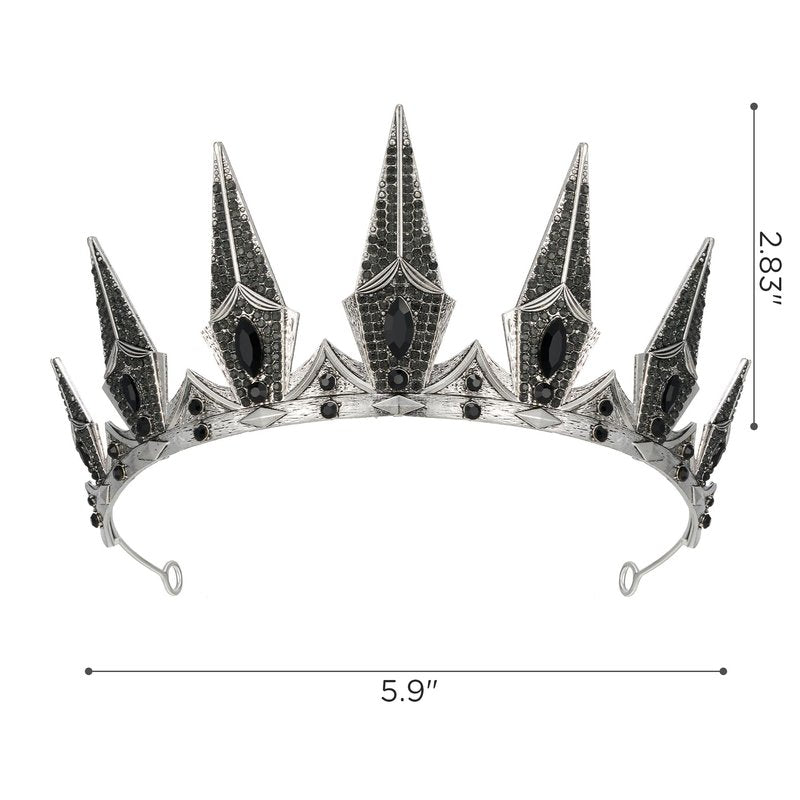 SWEETV Gothic Crowns for Women Black Tiara Queen Crown Witch Hair Accessories for Costume Halloween Prom Party, Gold