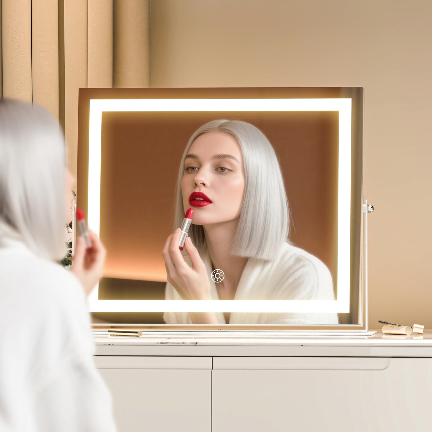 MINISO Vanity Mirror with Lights-11.4" x 13.8" LED Makeup Mirror, 3 Color Modes Touch Control and Brightness Adjustment Lighting Mirror, 10X Magnifying Glass, 360° Rotation