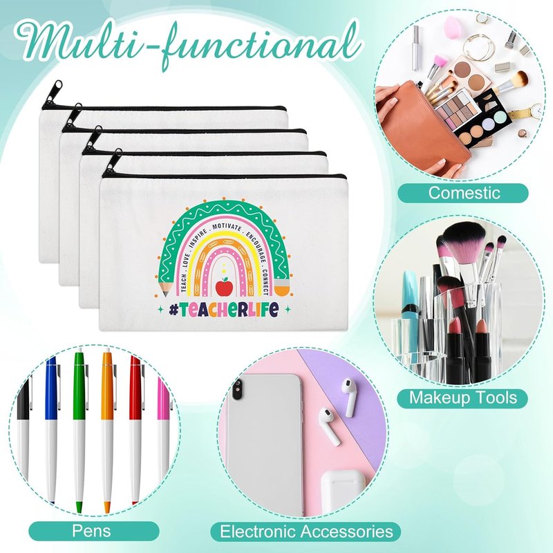 Teacher Survival Kit - 28 Pcs Rainbow Canvas Makeup Bags | Zipper Cosmetic Pouches for Appreciation Gifts