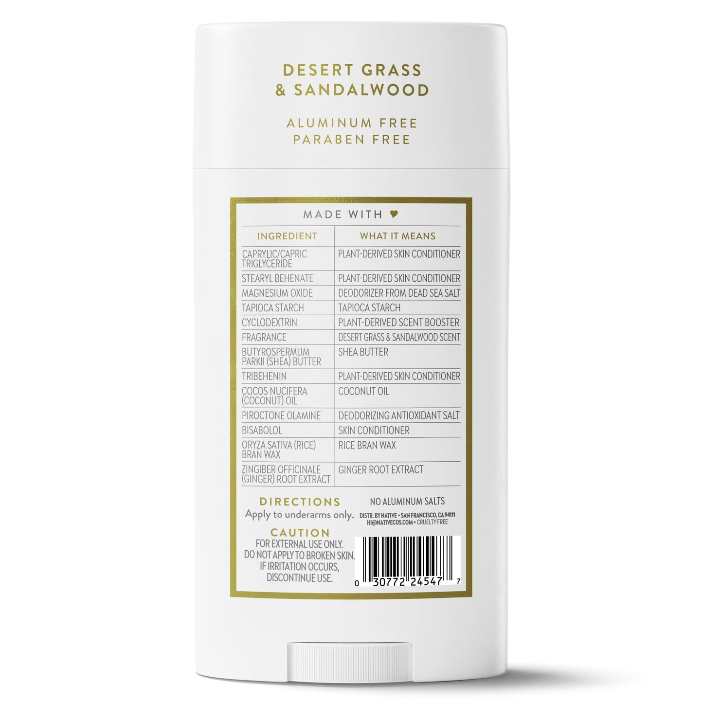 Native Aluminum Free Deodorant, Desert Grass & Sandalwood, Large Size Stick, 72 Hour Odor Control, for Women & Men, Contains Naturally Derived Ingredients, 3.1 oz