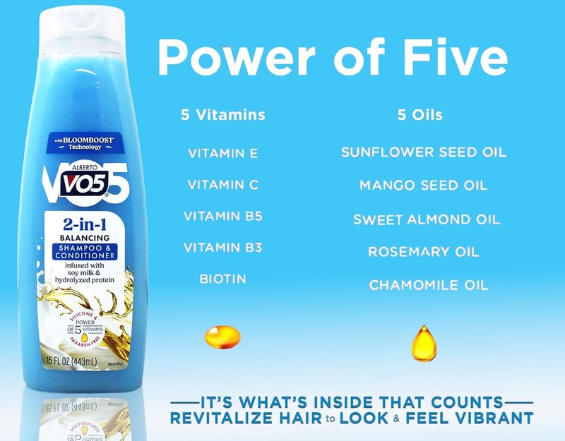 Alberto VO5 2-in-1 Moisturizing Shampoo & Conditioner - Softens & Shines | 12.5 Oz Bottles, 6 Pack