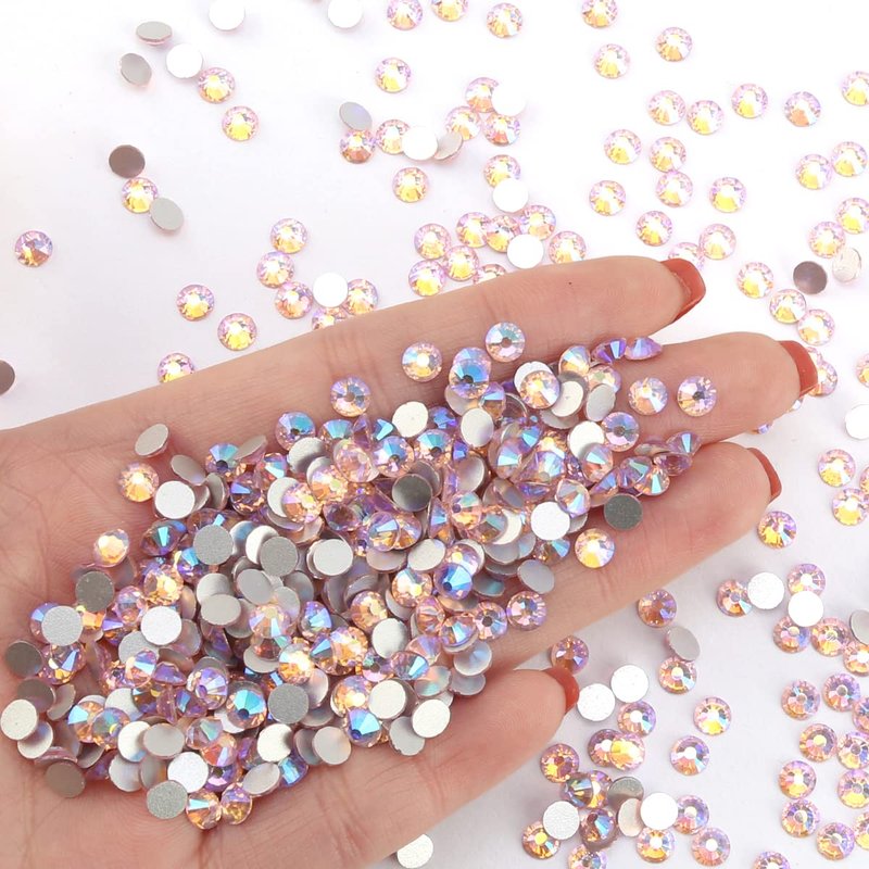 Novani Pink AB Rhinestones Glass Rhinestone for Crafts Flatback Crystals Gems and Rhinestones for Nails Art Makeup Face Clothes Shoes Decoration DIY(SS20, 1440pcs, Pink AB)