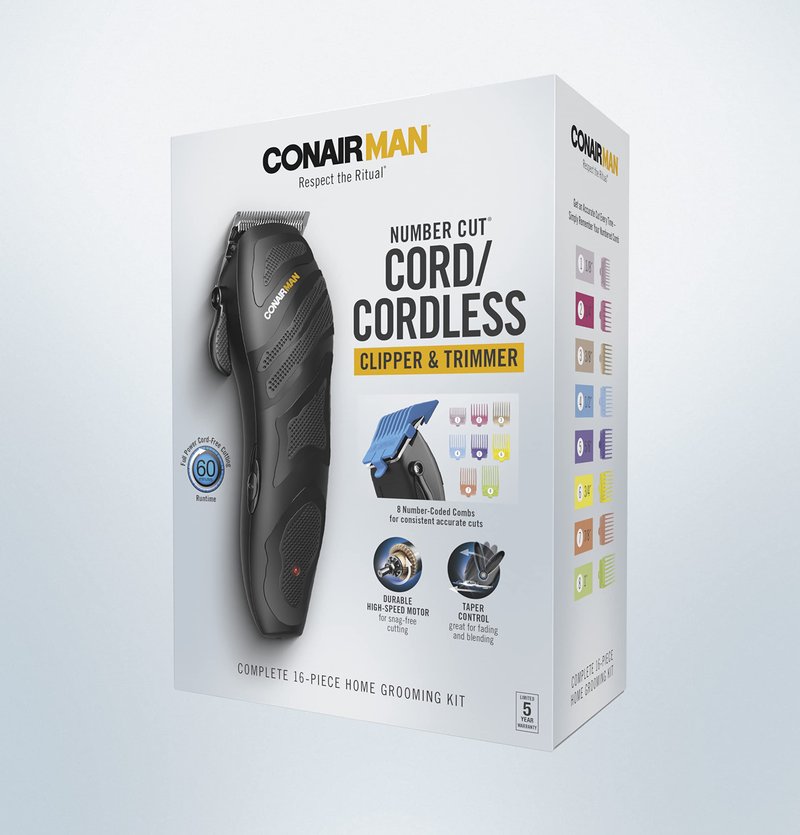 ConairMAN Number Cut, Cord/Cordless Men’s Hair Clippers and Trimmers Set, Includes Barber Comb and Scissors, Cleaning Brush, Oil, Blade Guard and Deluxe Storage Case, At-Home Clipper Kit, Rechargeable
