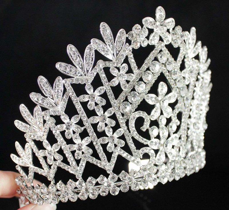 Janefashions Daisy Clear Austrian Crystal Rhinestone Tiara Crown With Hair Combs Wedding Bridal Prom Birthday Party Beauty Contest Pageant T1861 (Silver Plated With Combs)