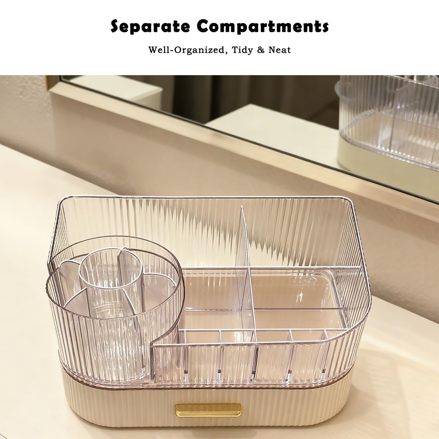 Makeup Organizer for Vanity with Stackable Drawers, 360 Rotating Makeup Brush Holder Large Cosmetic Display Case for Dresser, Bathroom Countertop Skincare Storage, Ideal Gift for Girls (3-layer)