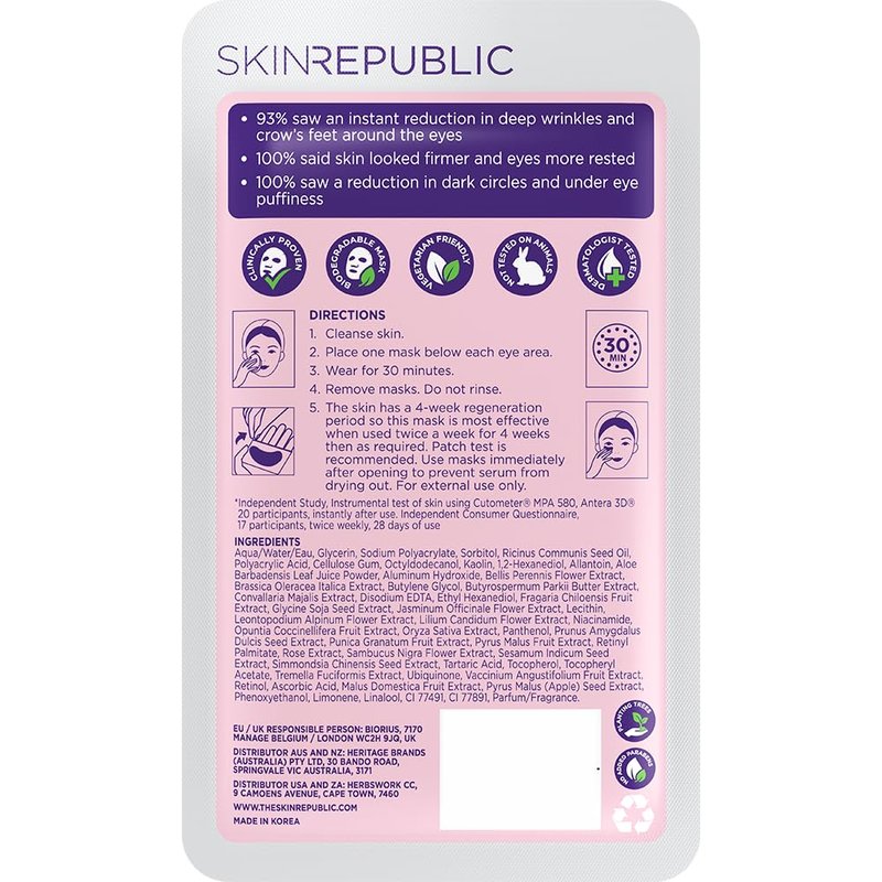 Skin Republic Retinol Under Eye Mask. Clinically Proven to Reduce Crow’s Feet and Deep Wrinkles. Made in Korea. 3 Pack (9 pairs of under eye masks).