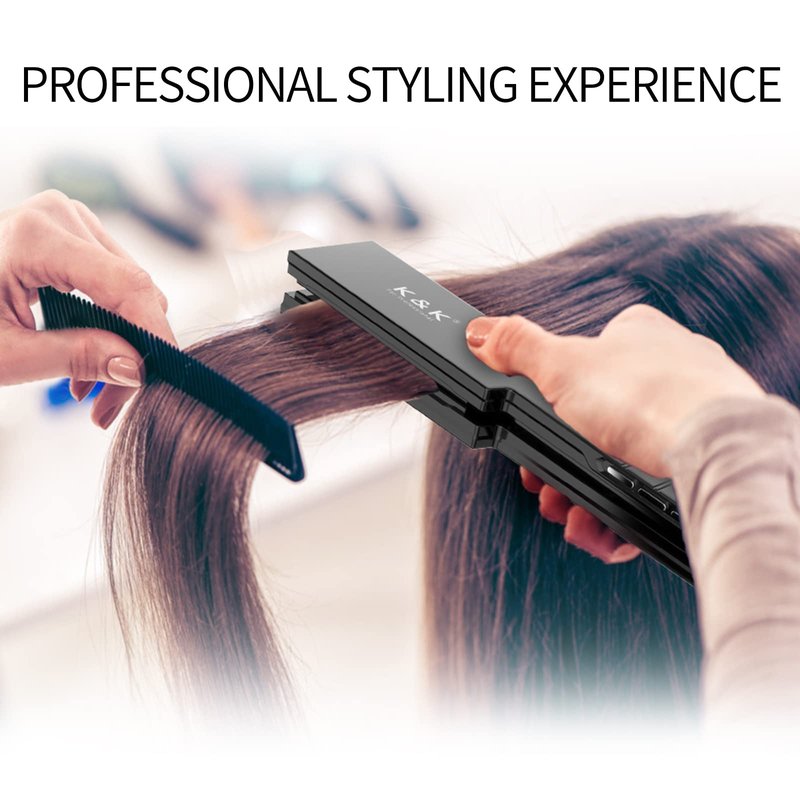 Professional Wide Titanium K&K Flat Iron 1.75 Inch Hair Straightener for Straight and Curly Hair (45mm)