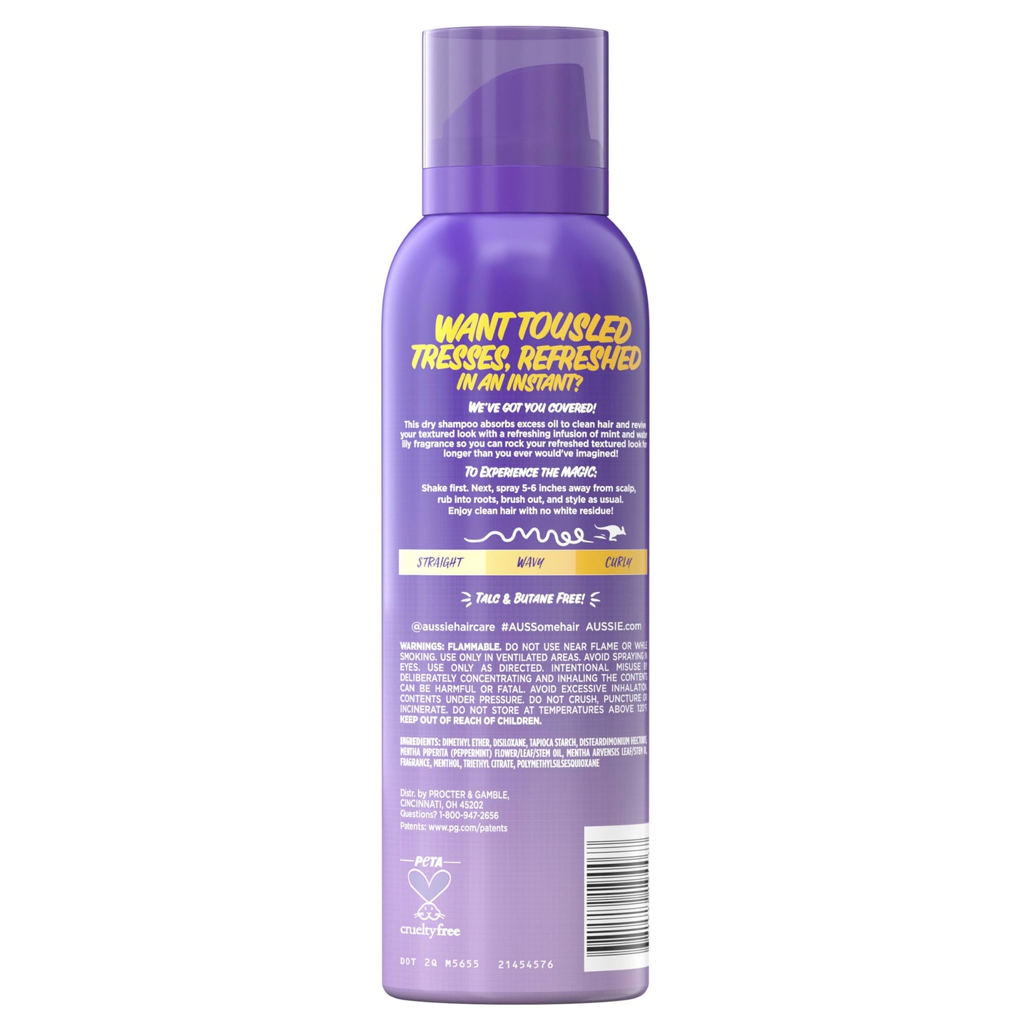 Aussie Instant Texture Dry Shampoo, Clean Texture, Talc-Free, Butane-Free, for Straight, Wavy and Curly Hair, 4.9oz