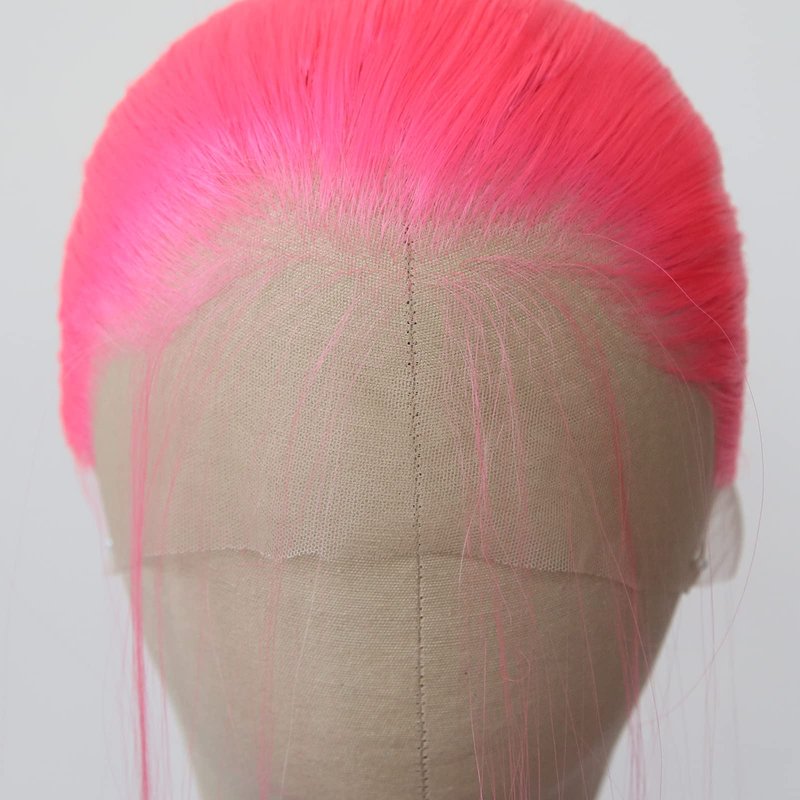 BTWTRY Pink Synthetic Lace Front Wig Long Straight Hot Pink Lace Front Synthetic Wig Pre Plucked Natural Hairline Glueless Heat Resistant Fiber Hair Wig for Fashion Women (Pink)