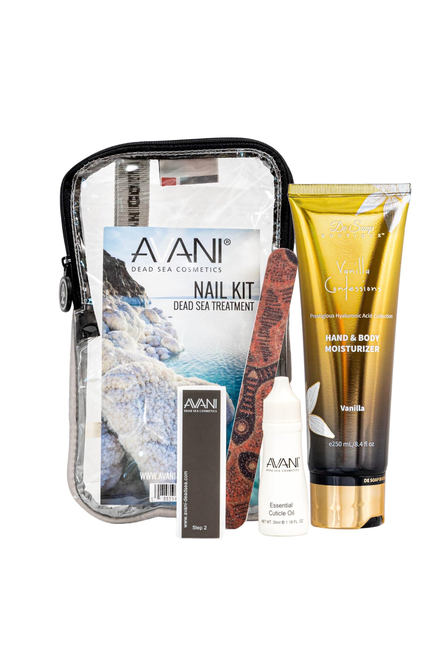 AVANI Dead Sea Cosmetics Women’s Premium Quality Nail Care Kit – Includes Cuticle Oil, Nail Buffer, Nail File, Mineral Moisturizing Hand and Body Lotion.