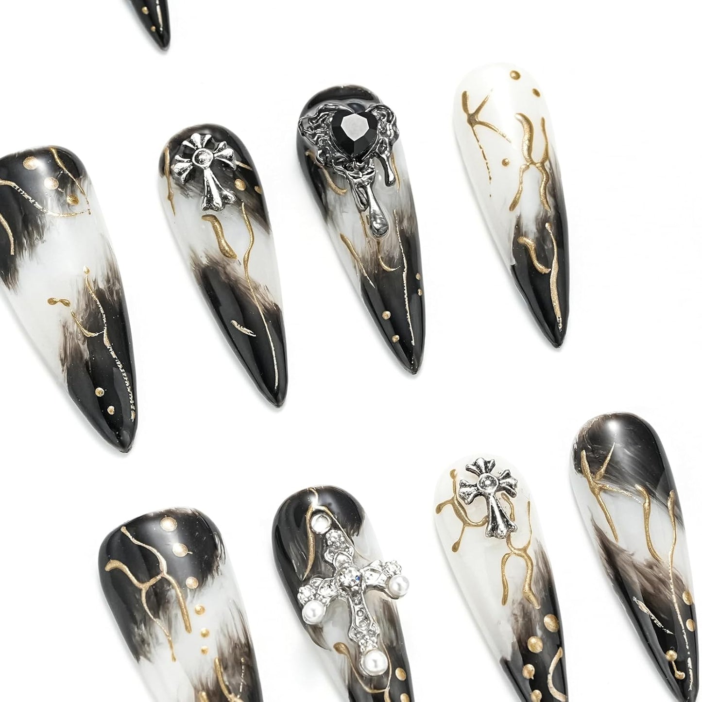 Colorful Handmade Press-On Stiletto Nails with 3D Devil Eyes - 10 Pcs Set for Women