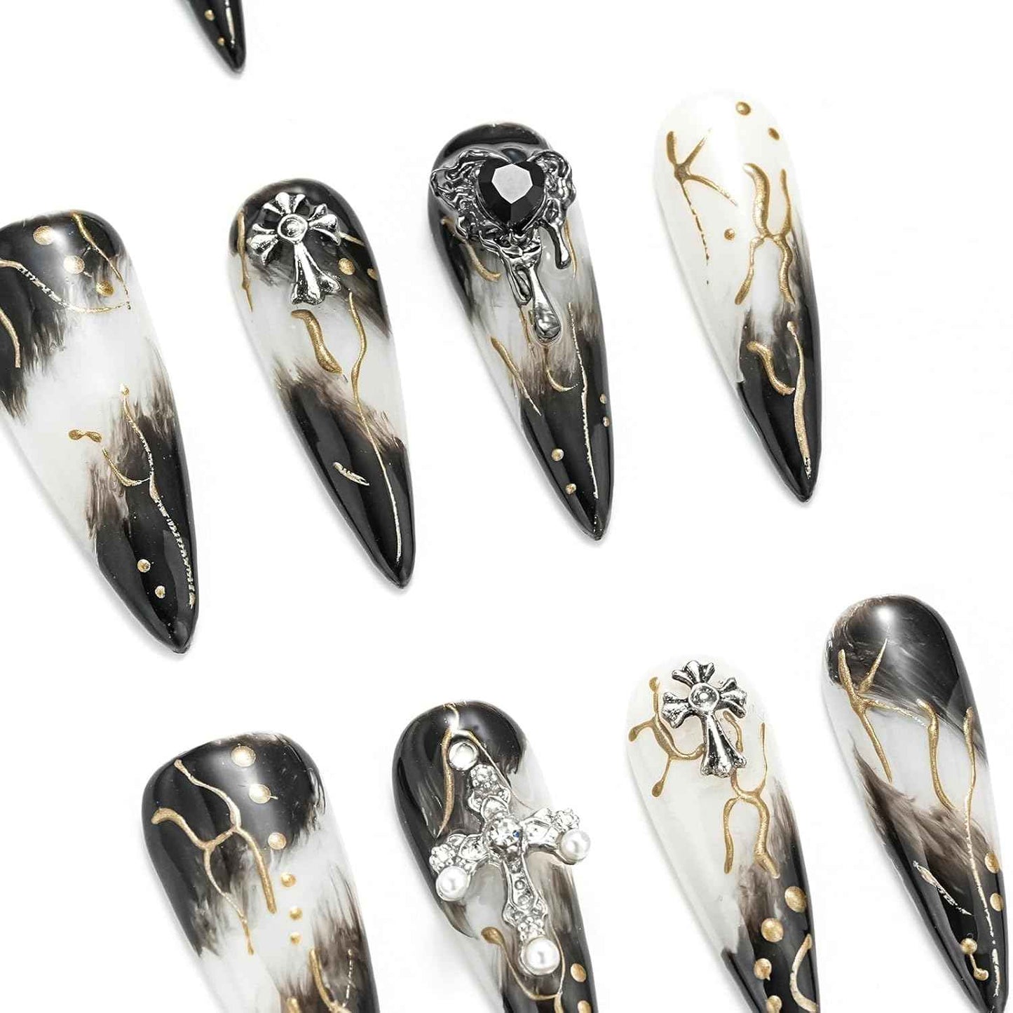Colorful Handmade Press-On Stiletto Nails with 3D Devil Eyes - 10 Pcs Set for Women