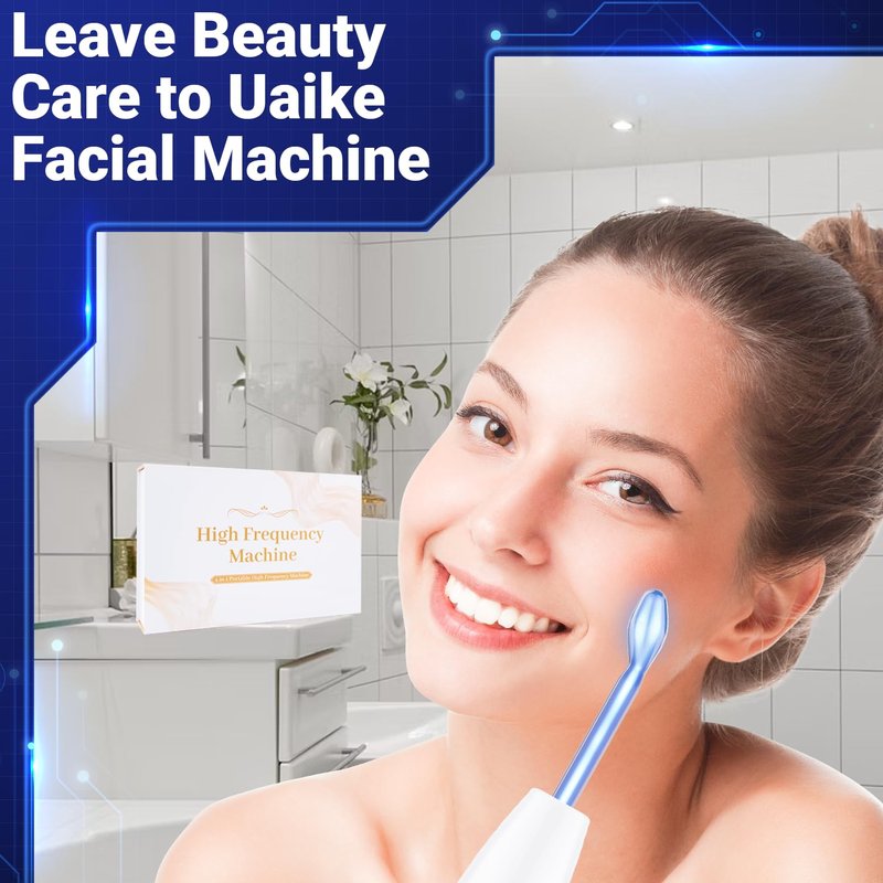 High Frequency Facial Wand - Uaike Portable Handheld Blue High Frequency Skin Facial Machine at Home - Skin Face Wand Device with 4 Different Blue Glass Tubes