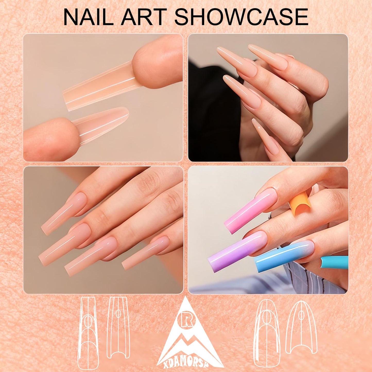 Original Sandwich Nails Dual Forms, 240Pcs Reusable Nail Forms for Acrylic & Builder Gel Nails Extension, 15 Sizes Easy to Use Plastic Forms(Almond Round)