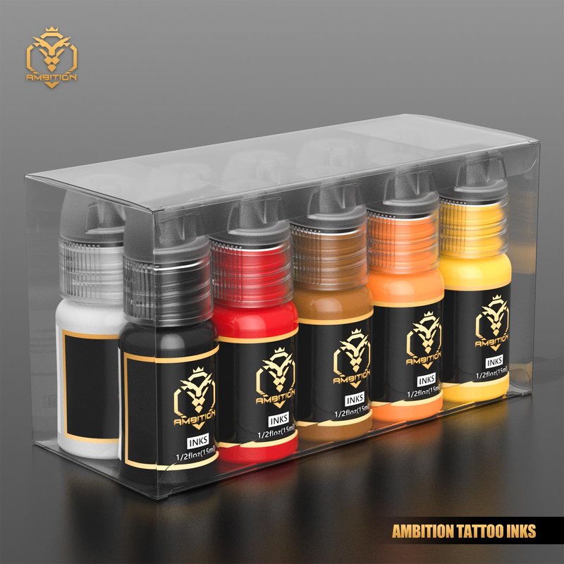 Ambition Tattoo Ink Kit 10 Mixed 1/2 oz(15ml) Bottles Color Professional Pigment Set Supply for Beginners and Pro Artists