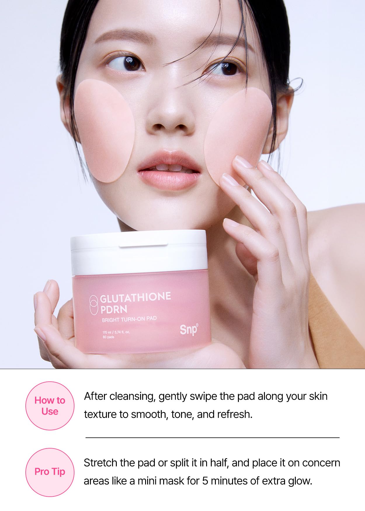 Snp PDRN+99% Glutathione+Niacinamide Facial Toner Pads | Treat Blemishes Exfoliating Pad | LHA, PHA Acne Pad | Bamboo & Vitamin C, E, Ferulic Acid Double-Sided Patch | Toner Pads Korean | 60 Sheets