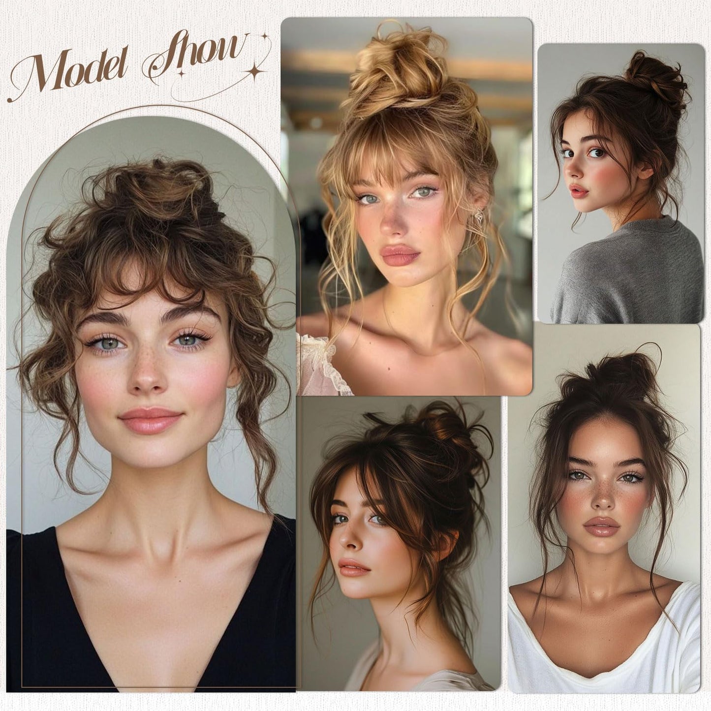 KISANOF Messy Bun Hair Piece Human Hair Honey Brown Highlighted Bleach Blonde UElegant Chignon with Elastic Rubber Band(2 Count #P6-613 Honey Brown Highlighted Bleach Blonde