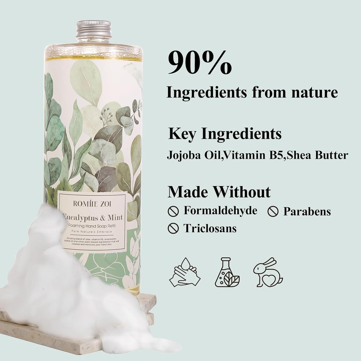 Tomato Vine Foaming Hand Soap Refill Set – 3 Pack (33.8 Fl Oz Each) – Chemical-Free & Moisturizing with Refillable Dispenser for Kitchen & Bathroom
