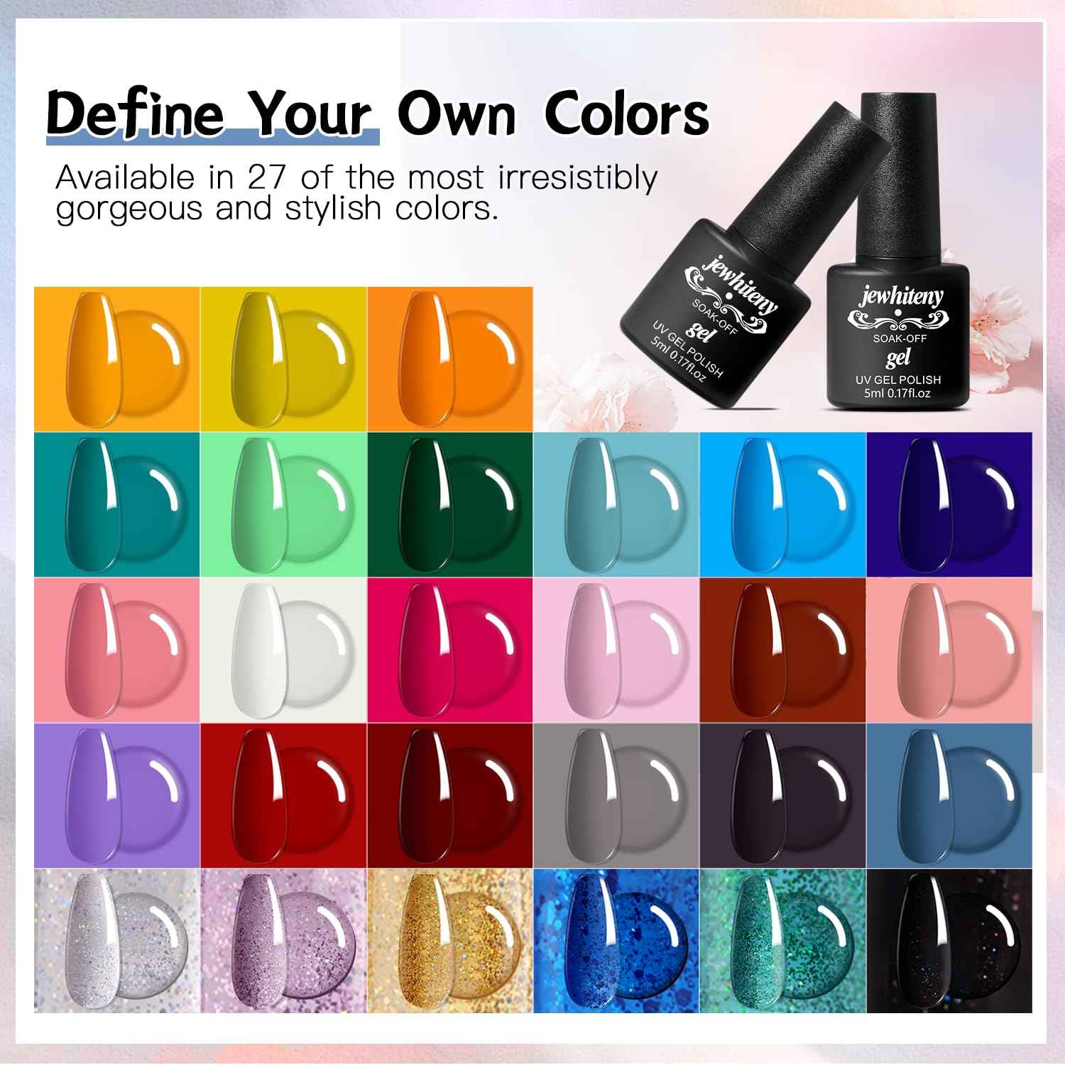 27-Color Gel Nail Polish Kit with UV LED Lamp & 10ML Nail Remover – JEWHITENY
