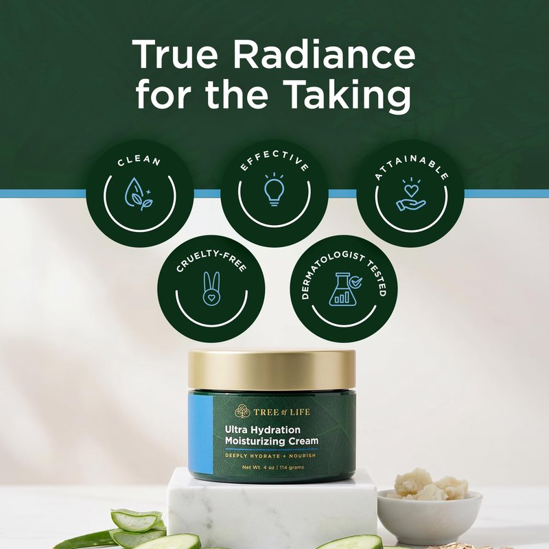 Tree of Life Beauty Moisturizer Face Cream, Dermatologist-Tested Ultra Hydrating Anti-Aging Cream, Reduces Dark Spots & Fine Lines, Brightens for Firmer, Smoother Skin, Non-Greasy, 4 Fl Oz