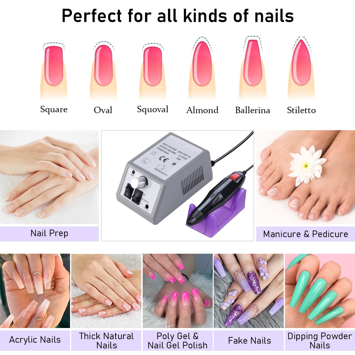 Professional Cordless Electric Nail Drill - 45000 RPM Rechargeable Nail File with 11 Bits for Acrylic & Gel Polishing - Portable Manicure Tool for Home Salon
