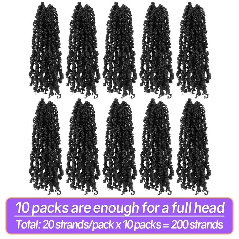 12 Inch 10 Packs Yanky Twist Crochet Hair for Black Women Pre-twisted Natural Kinky Mini Spring Twist Small Curly Senegalese Twist Braids (1B)