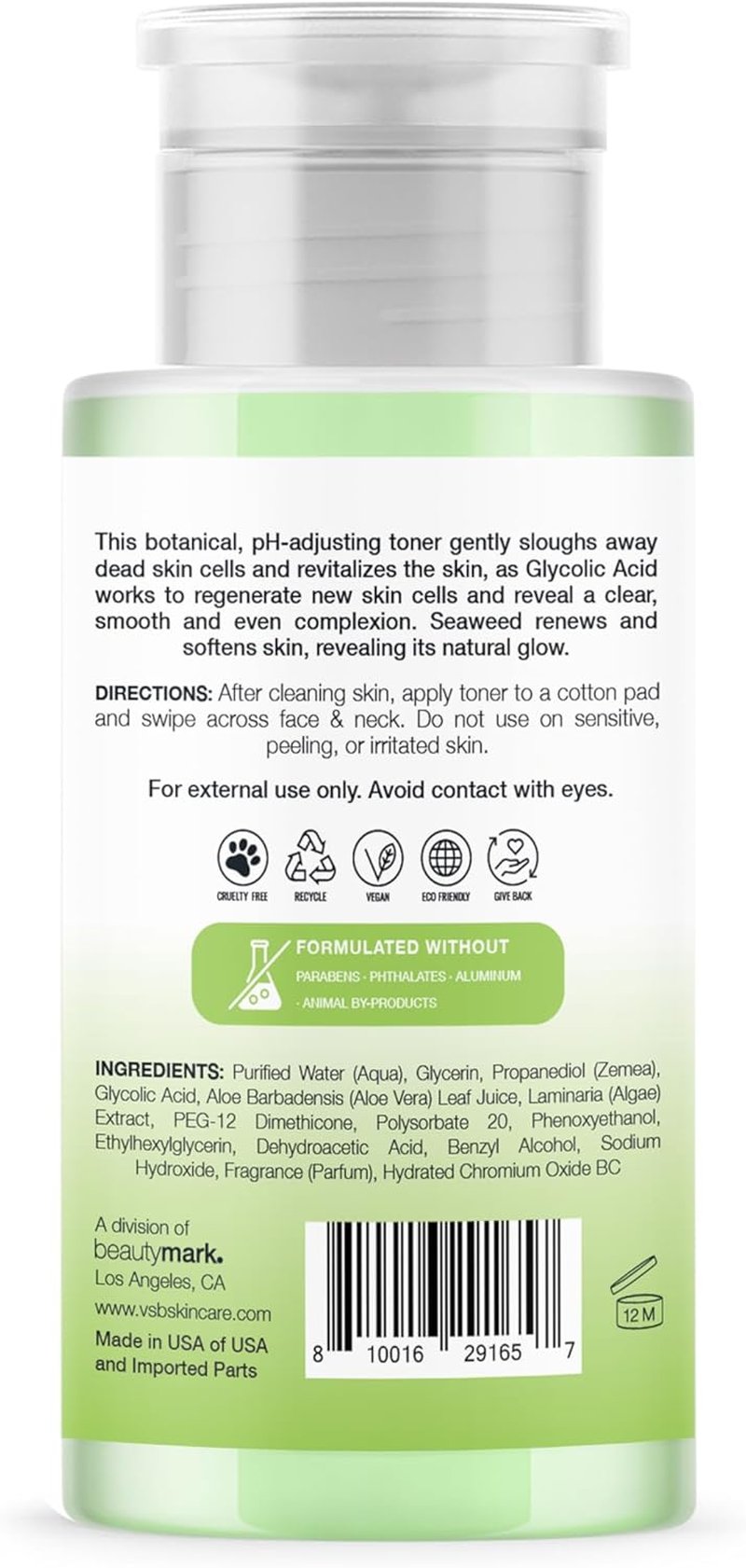 Exfoliating Face Toner with Seaweed & Glycolic Acid - Hydrating, Oil Balancing Formula for All Skin Types | 8 fl oz