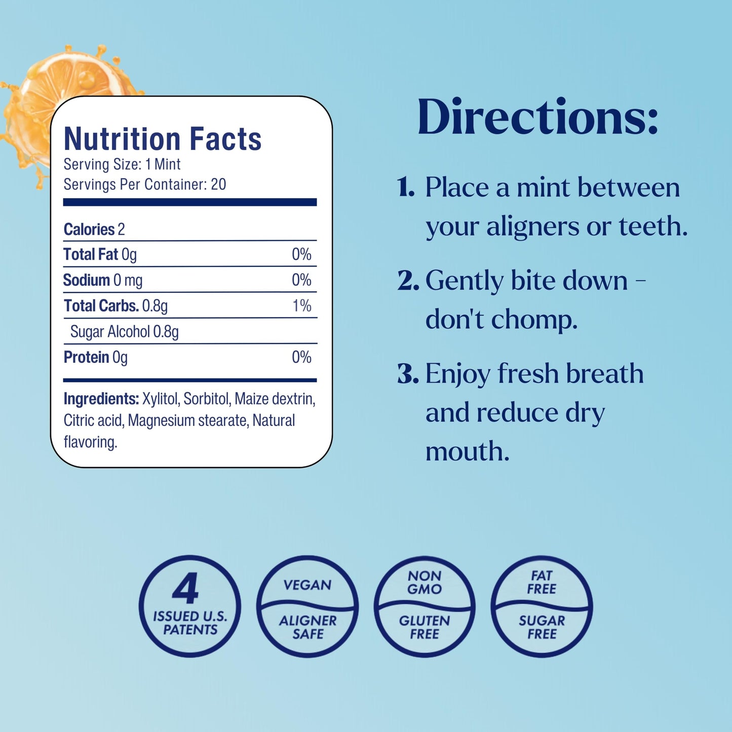 Movemints Clear Aligner Mints - Patented, Edible Alternative to Chewies - Freshen Breath and Improve Dry Mouth with Xylitol - Orange (7 Pack)