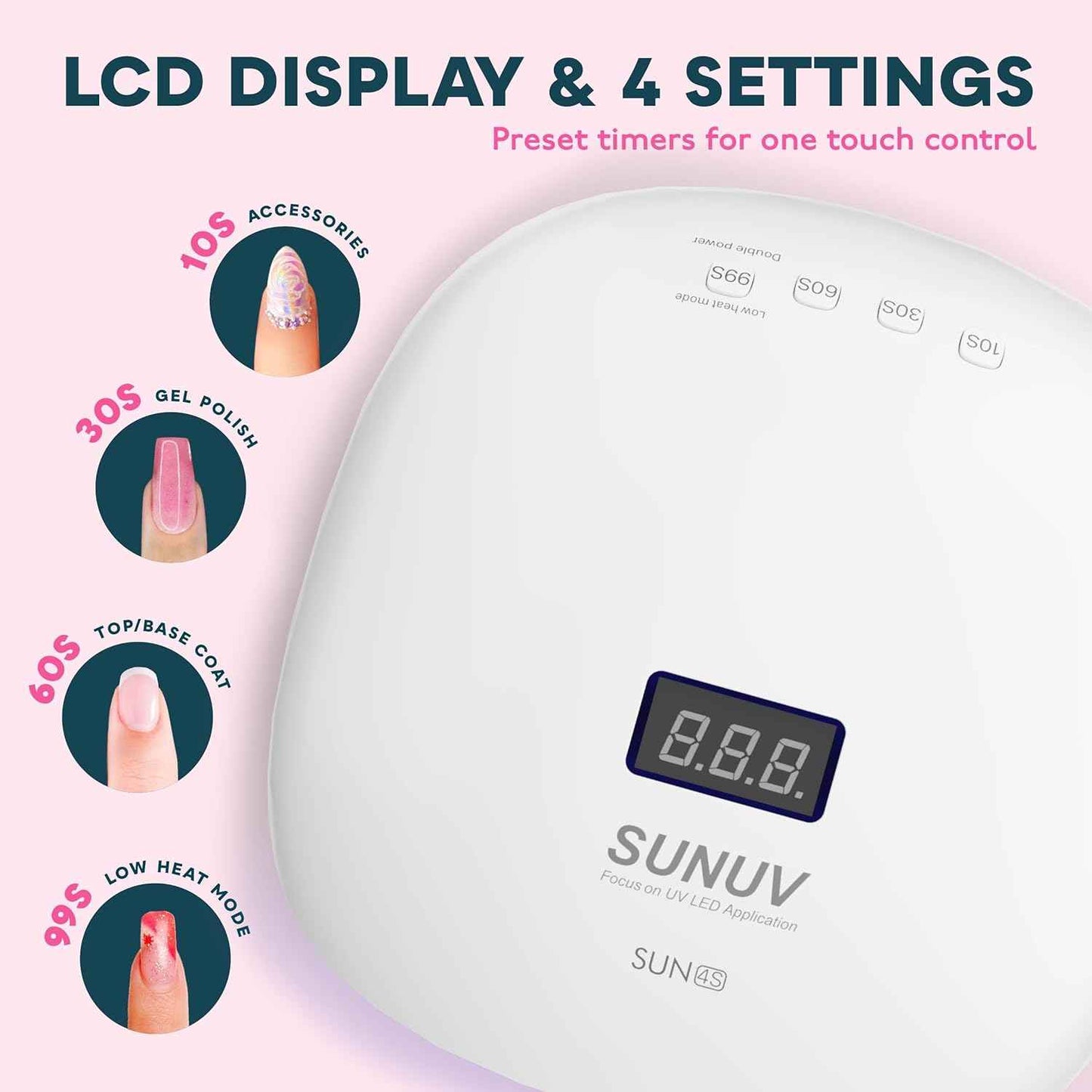 48W SUNUV SUN4S UV Nail Lamp with 4 Timer Settings & UV Gloves - Gel Nail Dryer