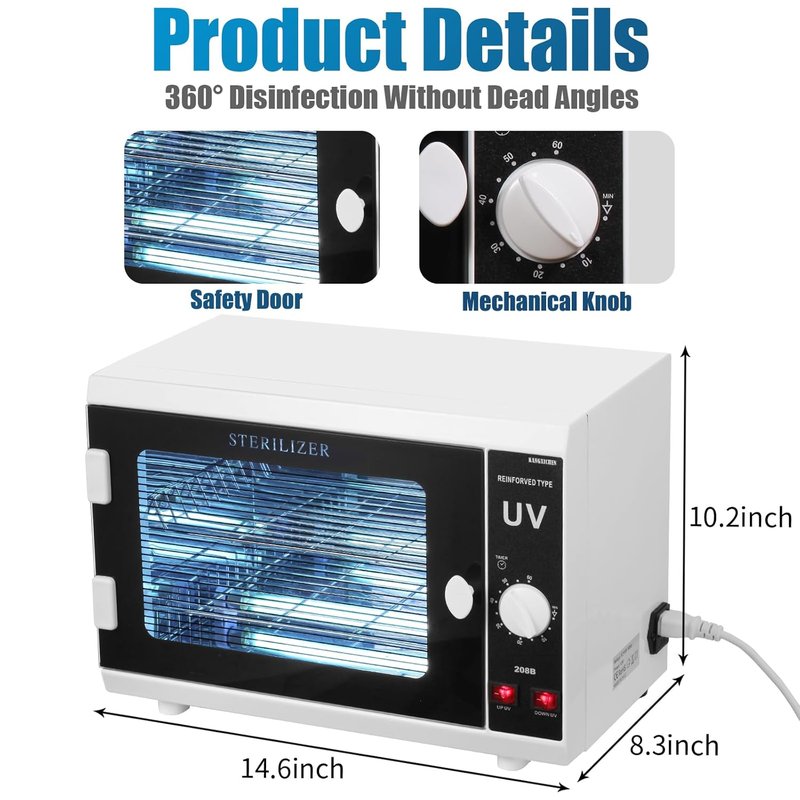 12L Extra-Large UV Light Nail Tool Cleaning Machine - Dual UVC Lamps with Timer for Salon & Spa