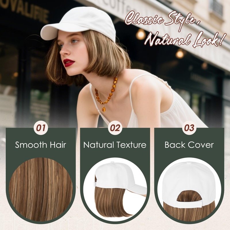 Hairro Wig Hat For Women Baseball Cap With Hair Extensions Synthetic Fake Hair 6" 150g #10P22T