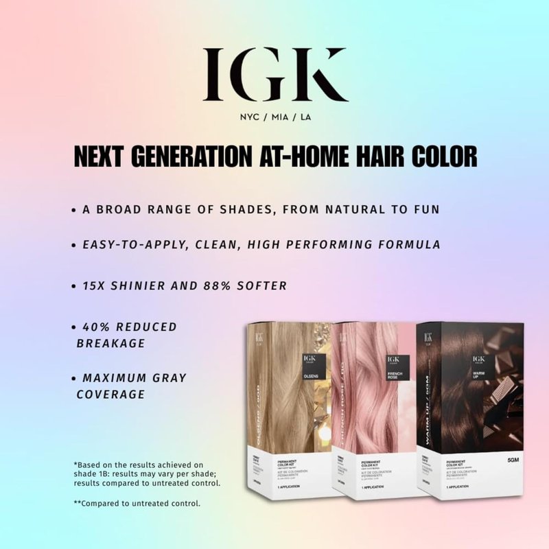 IGK Permanent Hair Dye Color Kit - 9NA Surf Club Light Cool Blonde | 100% Gray Coverage, Ammonia-Free, Shine Boosting