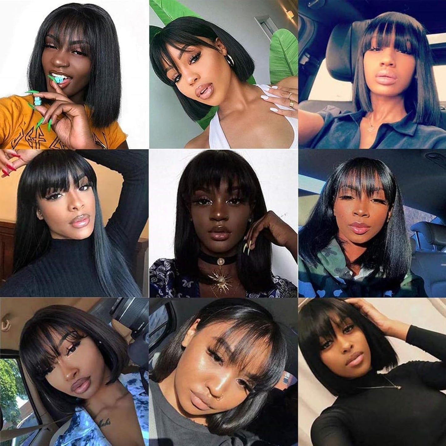 Msviki Short Curly Pixie Cut Wigs with Bangs Human Hair for Black Women Non Lace Full Machine Made Cap Human Hair Pixie Wig Brazilian Virgin Glueless Bob Wig Short Layered Wigs For Women