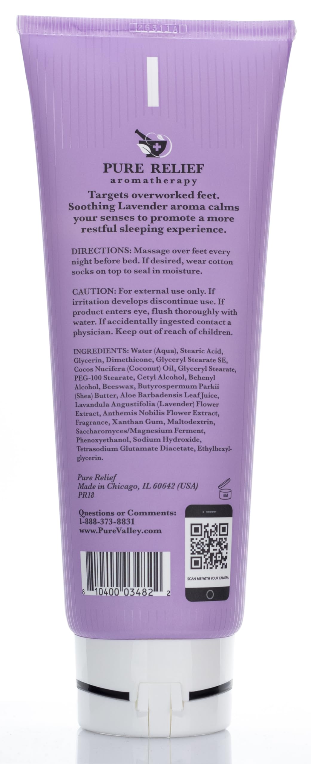 Pure Relief Relaxing Foot Lotion Moisturizer Cream For Dry Feet – Lavender Foot Care Cream W/Shea Butter, Aloe, & Coconut Oil – W/Soothing Scent, Pedicure Supplies, 8 Oz