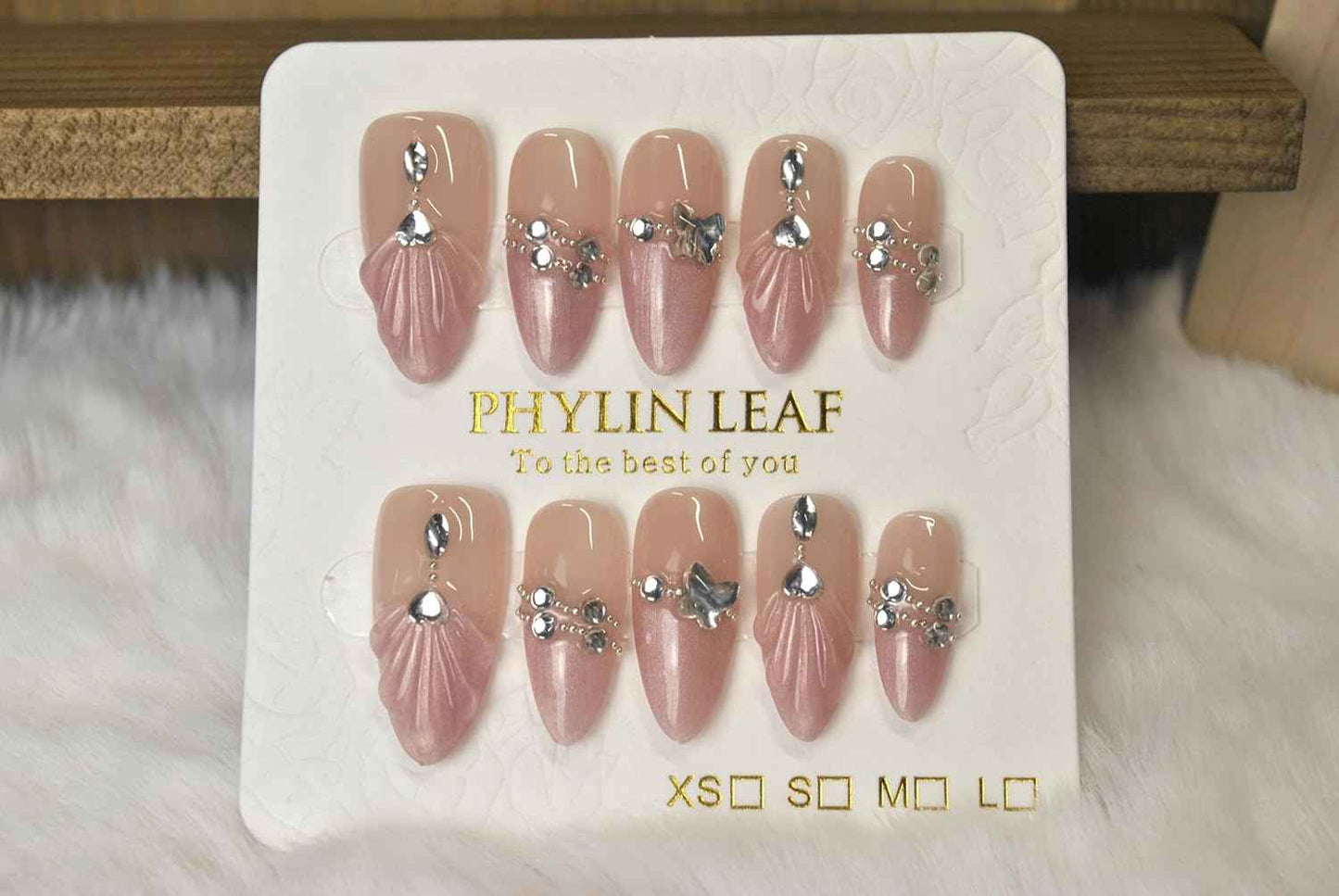 3D Sea Shell Press-On Nails - Handmade Medium Almond Beach Nail Art with Butterflies (L Size)