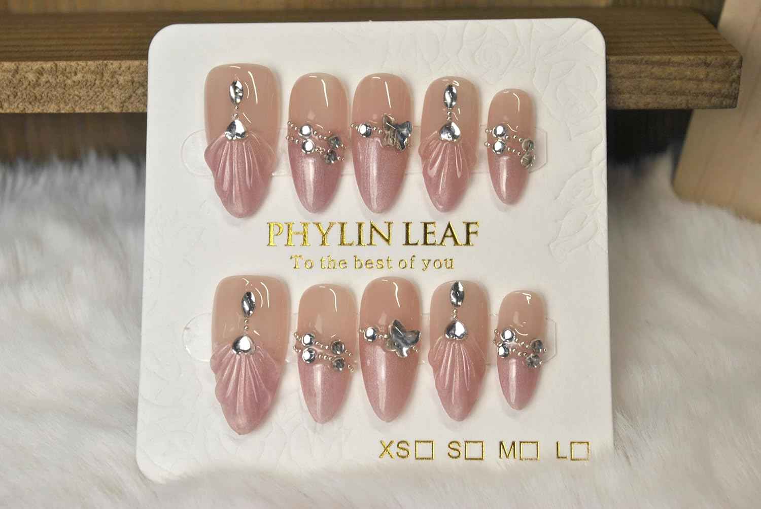 3D Sea Shell Press-On Nails - Handmade Medium Almond Beach Nail Art with Butterflies (L Size)