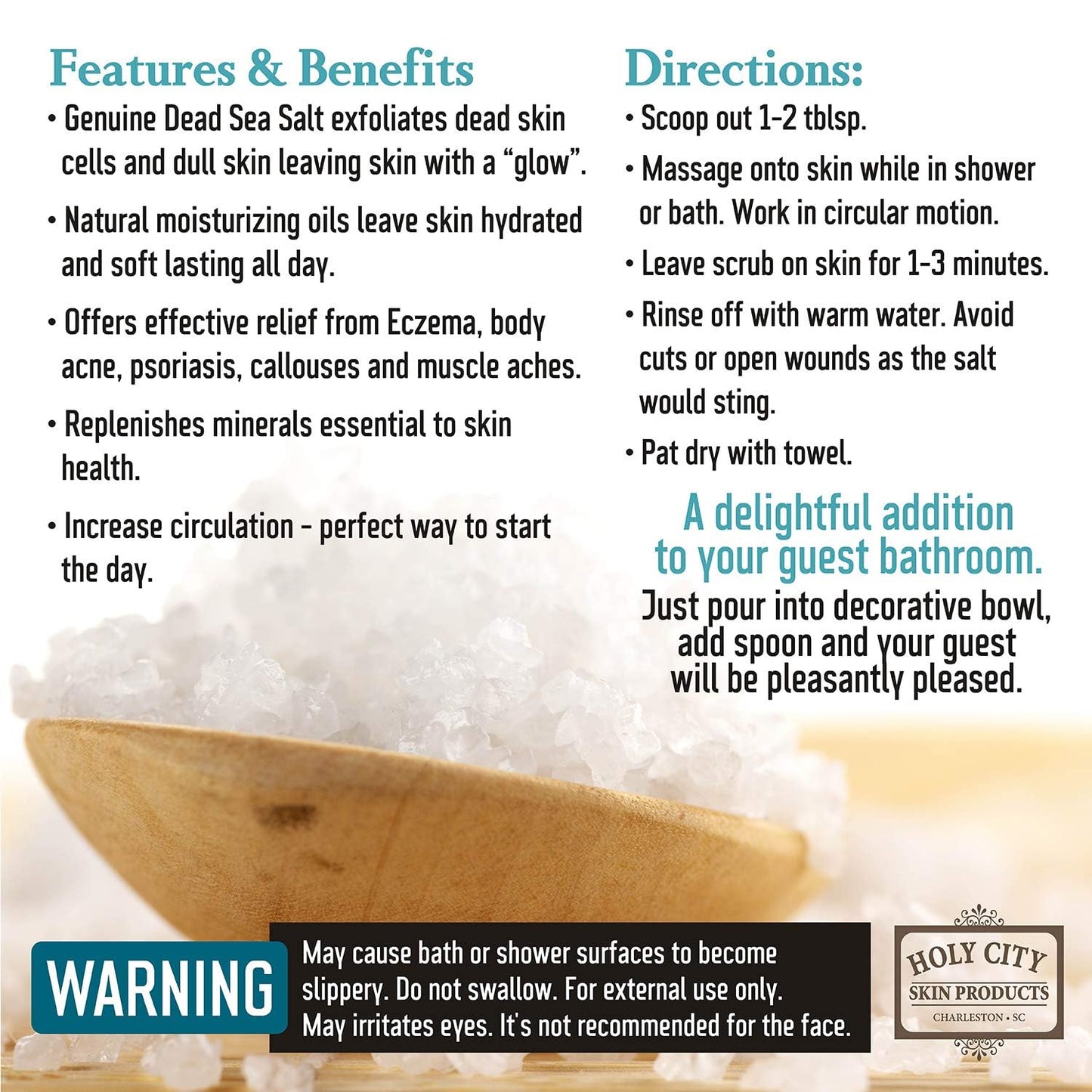 HOLY CITY SKIN PRODUCTS Exfoliating Body Scrub - Pure Dead Sea Salt Scrub for Hands and Body, 16 fl oz Hydrating Moisturizing Skin Care for Body Acne, Eczema, Wrinkles (Lavender)
