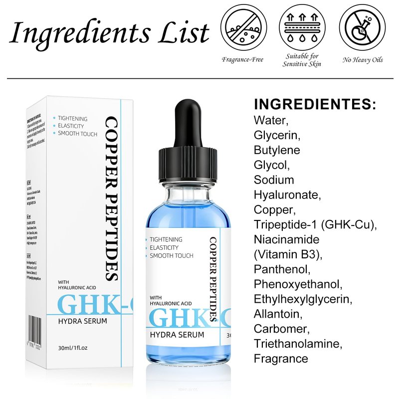GHK-Cu Copper Peptide Serum for Face, Niacinamide & Hyaluronic Acid - Soothing Anti-Aging Serum for Sensitive Skin, Fine Lines & Skin Elasticity, 1 Fl Oz