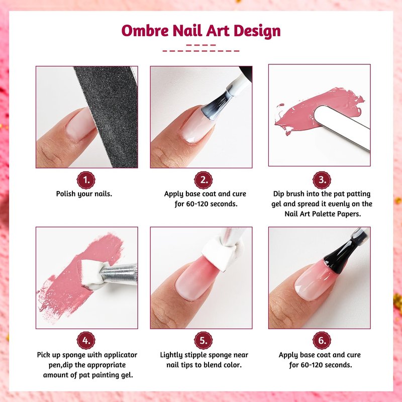JODSONE Patting Gel Nail Polish Kit, 9 Colors U V/LED Gradient Painting Sponge Gel Kit with 50 PCS Nail Sponges and Grabbing Pen for Home & Salon Use