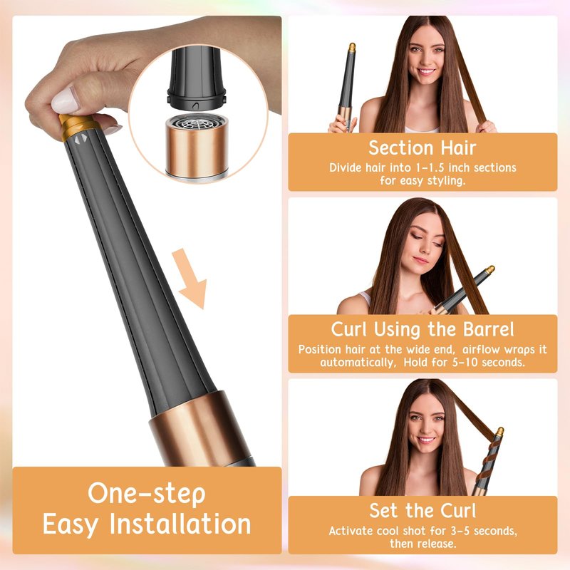 ZEPHBLOW Hair Long Conical Barrel for Dyson Airwrap, 0.78-1.4Inch/ 20-36mm Conical Long Curling Barrels Compatible with Airwrap HS01/05/08, Self-Curling Hair Roller Curlers Attachment, Gold